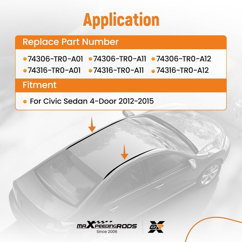 maXpeedingrods قطعتان من حواف السقف اليسرى واليمنى لسيارة هوندا سيفيك سيدان 4 أبواب 2012 2013 2014 2015 استبدال 74316TROA01 74306TR0A01 74316TROA11 74316TR0A12 - Image 4